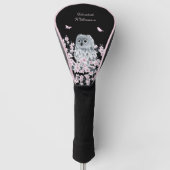Cute Owl Cherry Blossom Pink Black Golfheadcover (Voorkant)