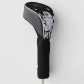 Cute Owl Cherry Blossom Pink Black Golfheadcover (Schuin)