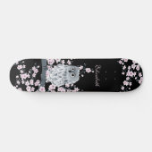 Cute Owl Cherry Blossom Pink Black Naam toevoegen Persoonlijk Skateboard (Horizontaal)