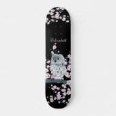 Cute Owl Cherry Blossom Pink Black Naam toevoegen Persoonlijk Skateboard (Voorkant)