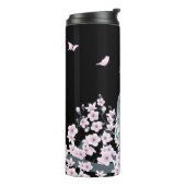 Cute Owl Cherry Blossom Pink Black Thermosbeker (Gedraaid links)