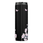 Cute Owl Cherry Blossom Pink Black Thermosbeker (Achterkant)