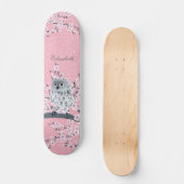 Cute Owl Cherry Blossom Pink Glitter Monogram Persoonlijk Skateboard (Voorkant)