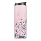 Cute Owl Cherry Blossom Pink Glitter Thermosbeker (Gedraaid links)