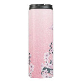 Cute Owl Cherry Blossom Pink Glitter Thermosbeker (Achterkant)