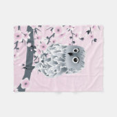Cute Owl Cherry Blossom Pink Grey Floral Fleece Deken (Voorkant (Horizontaal))