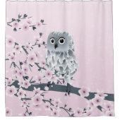 Cute Owl Cherry Blossom Pink Kinder Douchegordijn (Voorkant)