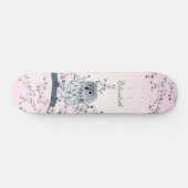 Cute Owl Cherry Blossom Pink Naam toevoegen Persoonlijk Skateboard (Horizontaal)