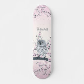 Cute Owl Cherry Blossom Pink Naam toevoegen Persoonlijk Skateboard (Voorkant)