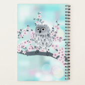 Cute Owl Cherry Blossom Pink Turquoise Voeg naam t Planner (Achterkant)
