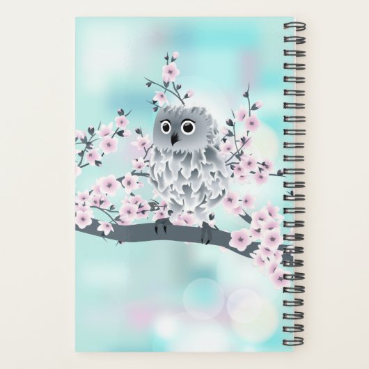 Cute Owl Cherry Blossom Pink Turquoise Voeg naam t Planner (Achterkant)