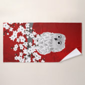 Cute Owl Cherry Blossom Red Black White Badhanddoek (Badhanddoek)