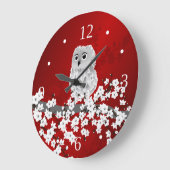 Cute Owl Cherry Blossom Red Black White Cloc Grote Klok (Hoek)