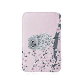 Cute Owl Cherry Blossom | Roze meisje Badmat (Voorkant Verticaal)