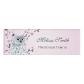 Cute Owl Cherry Blossom Teacher Naambadge (Voorkant)
