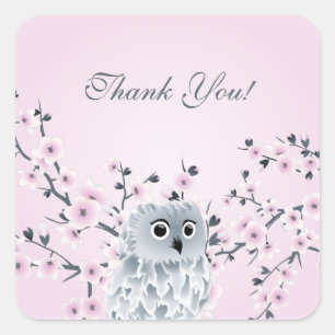 Cute Owl Cherry Blossom Vierkante Sticker
