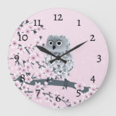 Cute Owl Cherry Blossoms Pink Numbers Grote Klok (Voorkant)