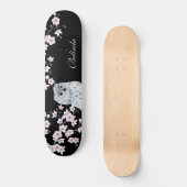Cute Owl Cherry roze Blossom Monogram Black Girly Persoonlijk Skateboard (Voorkant)