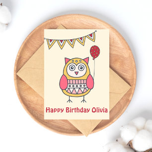 Cute Owl - Colorful Kinderen Birthday Briefkaart