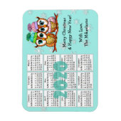 Cute Owl Couple Blauwgroen Snowflakes 2020 Mini Ca Magneet (Verticaal)