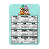 Cute Owl Couple Blauwgroen Snowflakes 2020 Mini Ca Magneet (Verticaal)