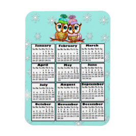 Cute Owl Couple Blauwgroen Snowflakes 2020 Mini Ca Magneet