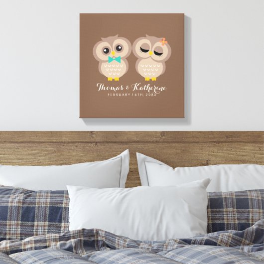 Cute Owl Couple Canvas Afdruk (Insitu (Slaapkamer))