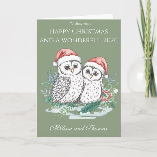 Cute Owl Couple Christmas Card – Festive Woodland  Kaart (Voorkant)