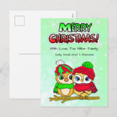 Cute Owl Couple cuddling on Branch Kerstmis Feestdagenkaart (Voorkant / Achterkant)
