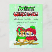 Cute Owl Couple cuddling on Branch Kerstmis Feestdagenkaart (Voorkant)