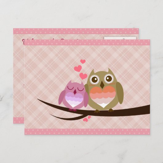Cute Owl Couple Full of Love Heart Invitation Uitnodiging Briefkaart (Voorkant / Achterkant)