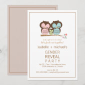 Cute Owl Couple Gender openbaart de Uitnodiging va (Voorkant / Achterkant)