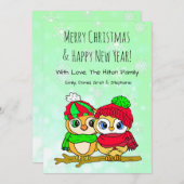 Cute Owl Couple on Tree Branch Kerstmis Feestdagenkaart (Voorkant / Achterkant)