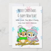 Cute Owl Couple on Tree Branch Kerstmis Feestdagenkaart (Voorkant)