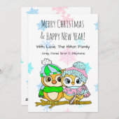 Cute Owl Couple on Tree Branch Kerstmis Feestdagenkaart (Voorkant / Achterkant)