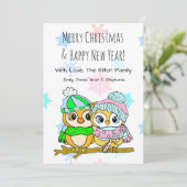 Cute Owl Couple on Tree Branch Kerstmis Feestdagenkaart (Staand voorkant)