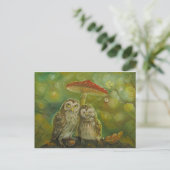 Cute Owl Couple onder de paddenstoel Briefkaart (Staand voorkant)