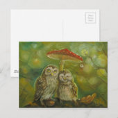 Cute Owl Couple onder de paddenstoel Briefkaart (Voorkant / Achterkant)
