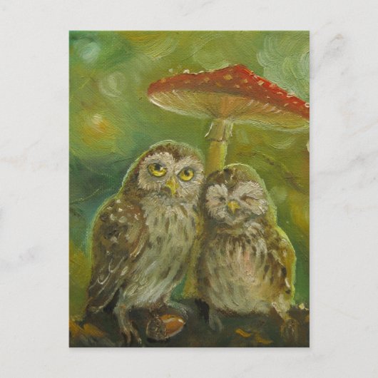Cute Owl Couple onder de paddenstoel Briefkaart (Voorkant)
