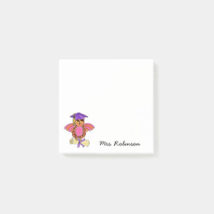 Cute Owl Diploma Teacher Name White 3 x 3 Post-it® Notes