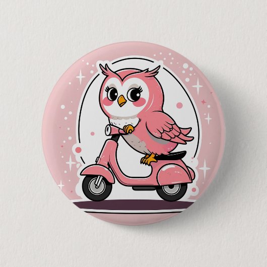 Cute owl driving a scooter ronde button 5,7 cm (Voorkant)