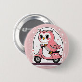 Cute owl driving a scooter ronde button 5,7 cm (Voorkant /achterkant)
