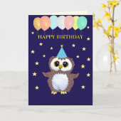 Cute Owl & Editable Birthday Wishes op Navy Blue Kaart (Gele Bloem)