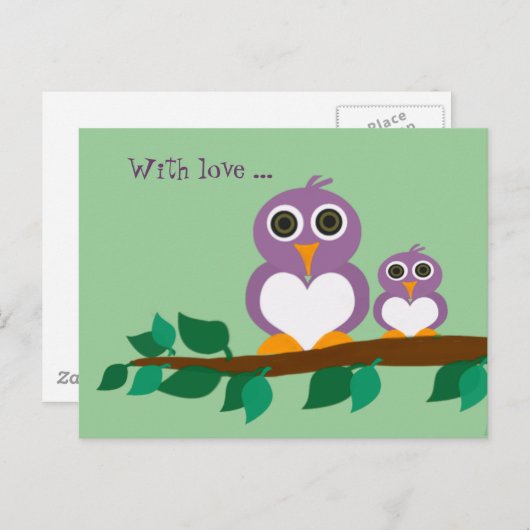 Cute owl en baby on tree briefkaart (Voorkant / Achterkant)