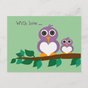 Cute owl en baby on tree briefkaart