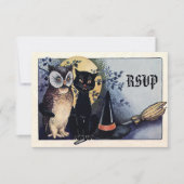 Cute  Owl en Cat Halloween RSVP (Voorkant)