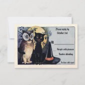 Cute  Owl en Cat Halloween RSVP (Achterkant)