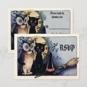 Cute  Owl en Cat Halloween RSVP (Voorkant / Achterkant)