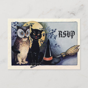 Cute  Owl en Cat Halloween RSVP Kaartje