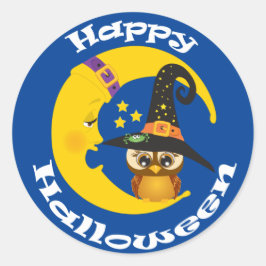 Cute Owl en Moon Halloween Ronde Sticker